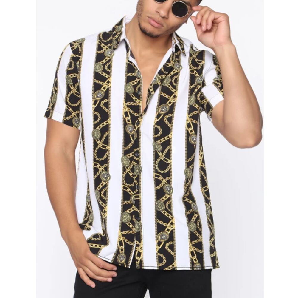 Baroque Gold Men's White Combo King's Cross Short Sleeve Woven Top Size 5X
